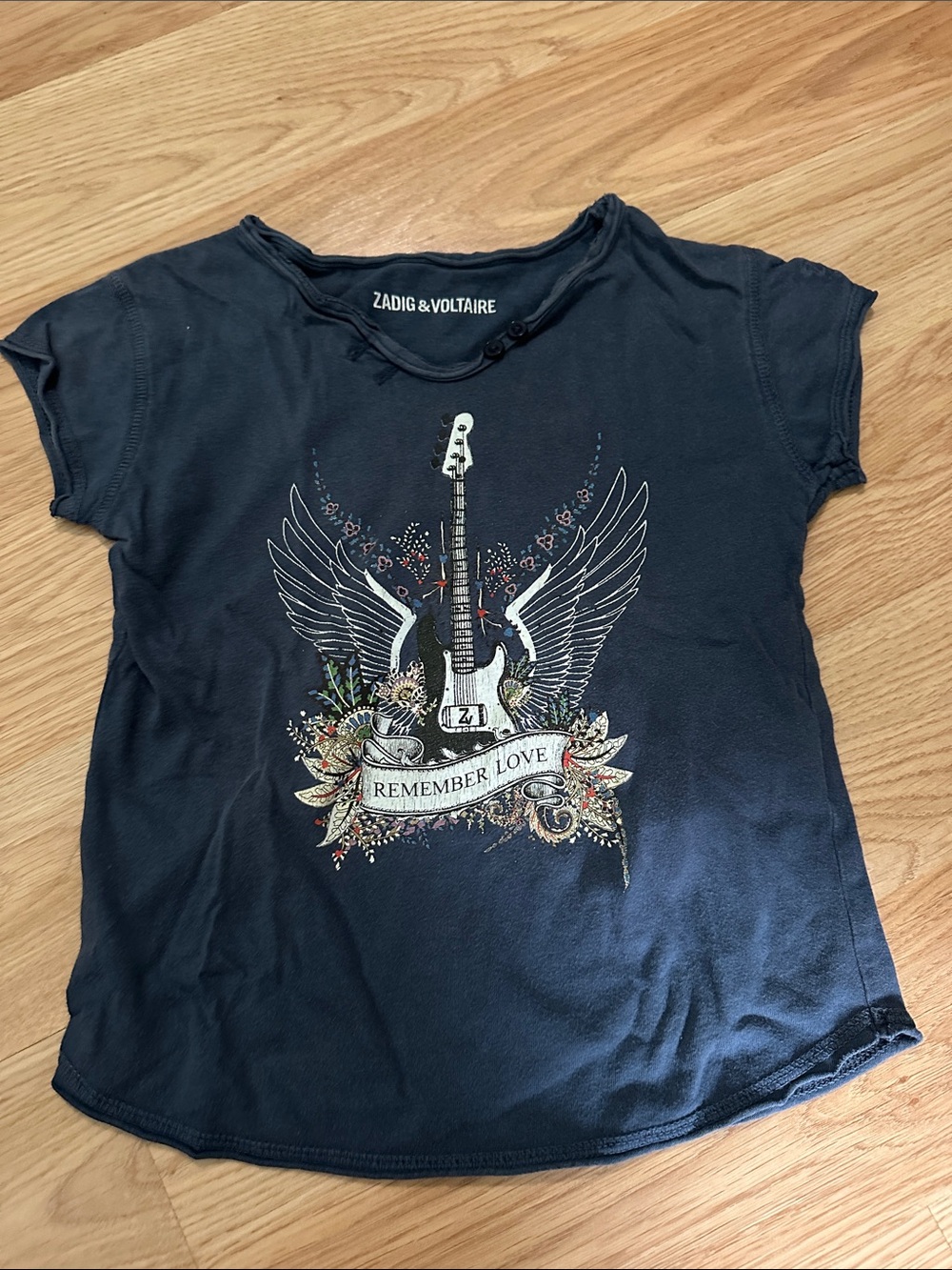 Zadig & Voltaire Navy Graphic Tee with Guitar & Wings